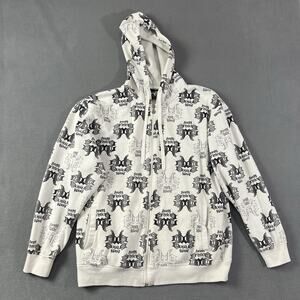 Vintage Southpole AOP Hoodie Mens 2XL White All Over Print Full Zip Y2K